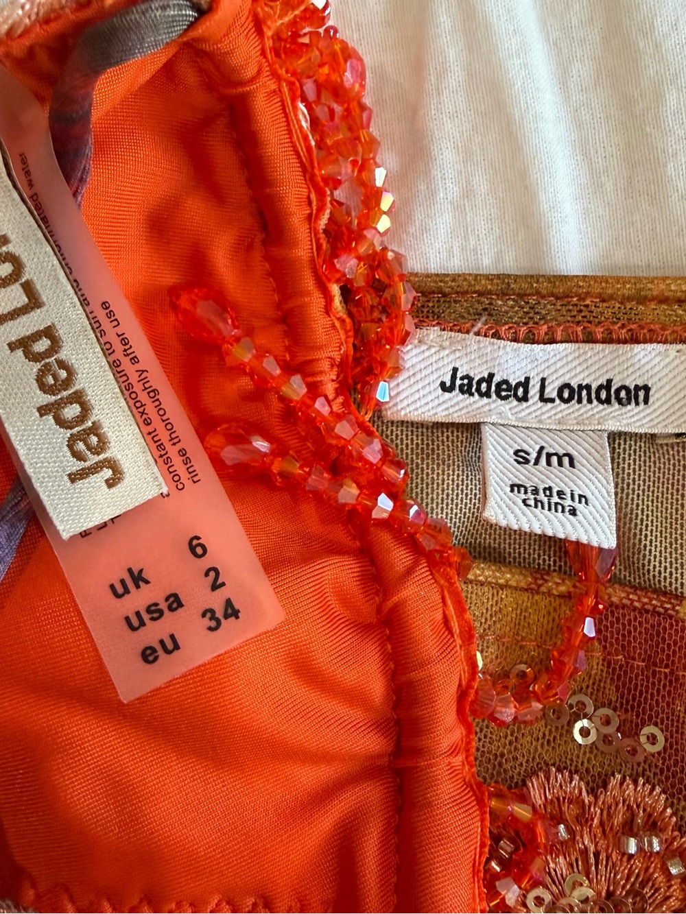 Jaded London Melona Embellished Bikini & Wrap Mini Skirt In Tangerine - Picture 5 of 5